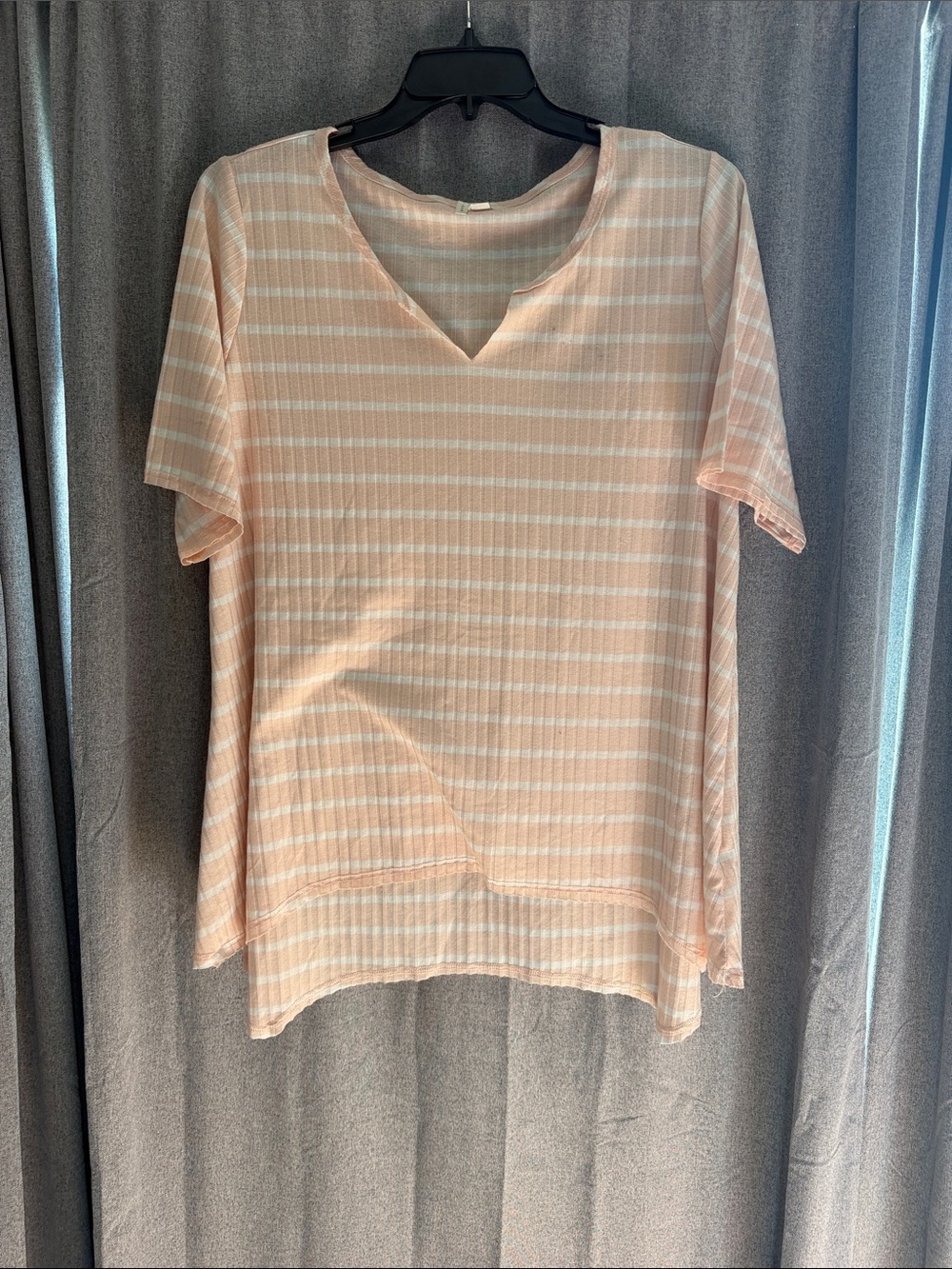 Cato Peach and White Striped V-Neck Short Sleeve Top